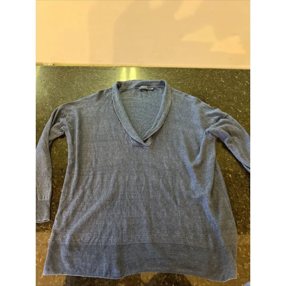 Ralph Lauren Polo Navy Linen Sweater Roll Neck Sz Sm Preppy Beach Summer Spring